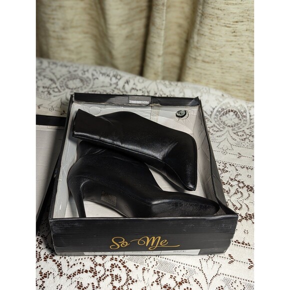So Me Size 8 Black Faux Leather Pointed Short Ankle Booties with Stiletto Heel - Picture 6 of 6